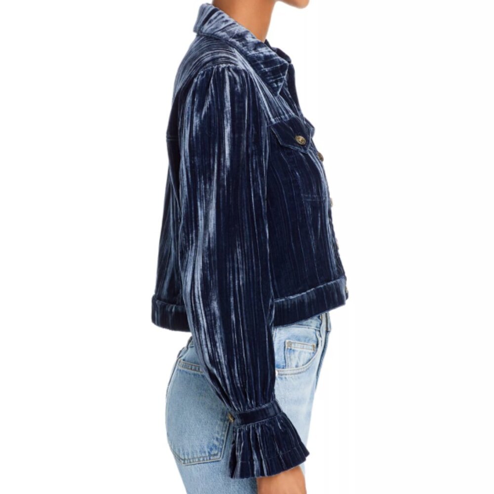 Cinq à Sept 'Dillon' Cropped Crushed Velvet Jacket, Peacock Blue - Picture 2 of 4